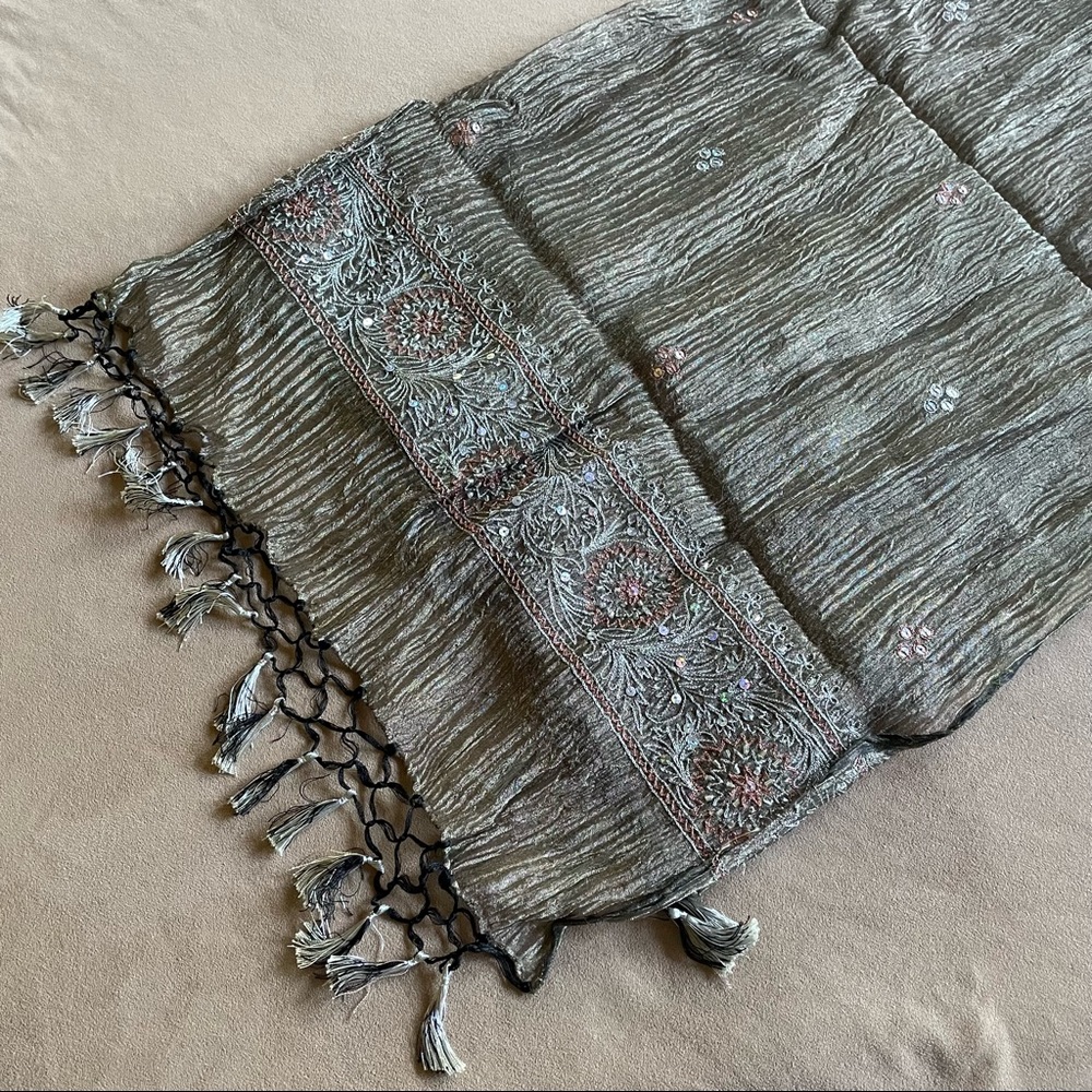 Embroidered Crepe Scarf
